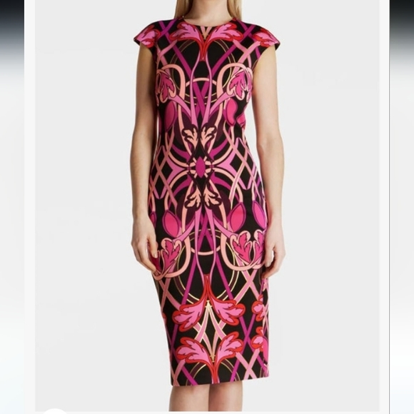 TED BAKER LONDON “Anta” Wiggle Dress Art Neuveau Gold Accent Jewel Print - Picture 1 of 12
